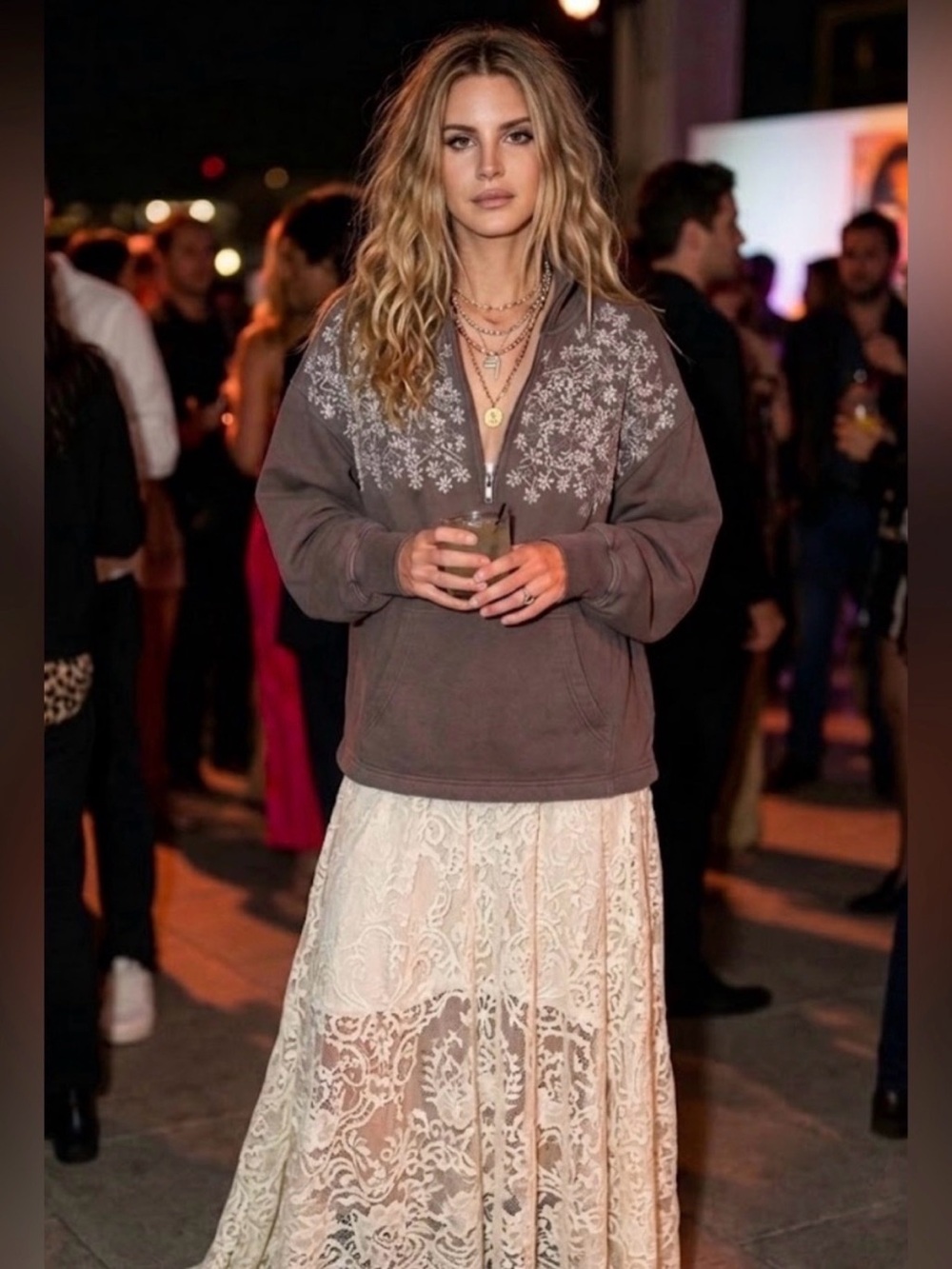 Free People Charcoal Embellishment Half‑Zip Pullover - Picture 2 of 4